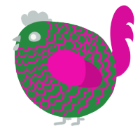 A viridian and fuchsia chicken with a lace pattern