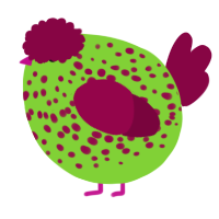 A grass and maroon chicken with a speckle pattern