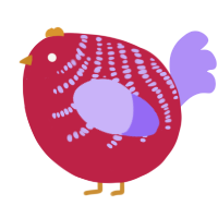 A crimson and lilac chicken with a half-bar pattern