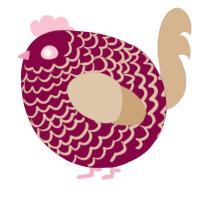 A maroon and beige chicken with a lace pattern