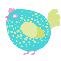 A aqua and lemon chicken with a speckle pattern