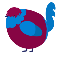 A maroon and sapphire chicken with a head pattern