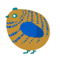 A gold and ultramarine chicken with a bar pattern