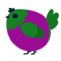 A plum and leaf chicken with a head pattern