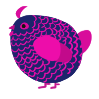 A navy and fuchsia chicken with a lace pattern