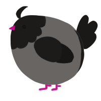 A grey and sable chicken with a head pattern