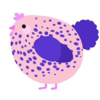 A rose and indigo chicken with a speckle pattern