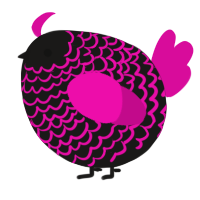 A sable and fuchsia chicken with a lace pattern