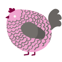 A pink and grey chicken with a lace pattern