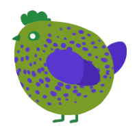 A chartreuse and indigo chicken with a speckle pattern