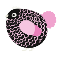 A black and pink chicken with a lace pattern