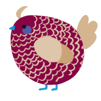 A maroon and beige chicken with a lace pattern