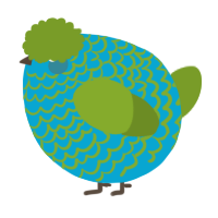 A cerulean and chartreuse chicken with a lace pattern