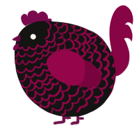 A black and maroon chicken with a lace pattern