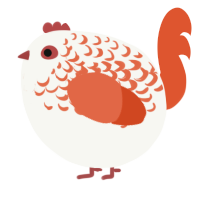 A white and vermilion chicken with a half-lace pattern