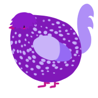 A violet and lilac chicken with a speckle pattern