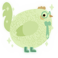 A white and gluppy chicken with a double-lace pattern