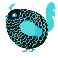 A black and aqua chicken with a lace pattern