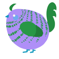 A lilac and viridian chicken with a bar pattern