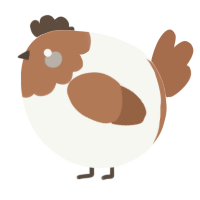 A white and brown chicken with a head pattern