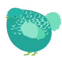 A turquoise and mint chicken with a half-lace pattern