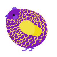 A violet and yellow chicken with a lace pattern