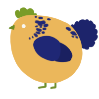 A honey and navy chicken with a neck-speckle pattern