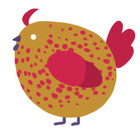 A gold and crimson chicken with a speckle pattern