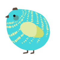 A aqua and lemon chicken with a bar pattern