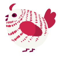 A white and crimson chicken with a bar pattern