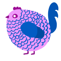 A lavender and ultramarine chicken with a lace pattern
