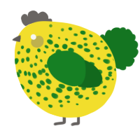 A yellow and leaf chicken with a speckle pattern