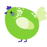 A grass and apple chicken with a neck-speckle pattern