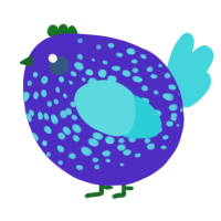 A indigo and aqua chicken with a speckle pattern