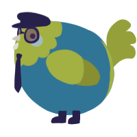 A sapphire and chartreuse chicken with a head pattern