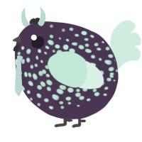 A gluppy and maroon chicken with a speckle pattern