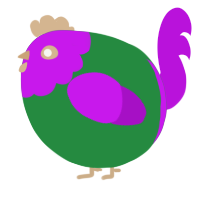 A viridian and amethyst chicken with a head pattern