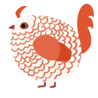 A white and vermilion chicken with a lace pattern
