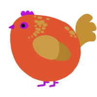 A vermilion and gold chicken with a neck-speckle pattern