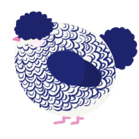 A white and navy chicken with a double-lace pattern