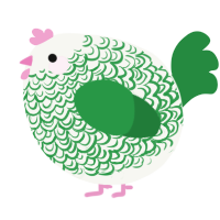 A white and viridian chicken with a double-lace pattern