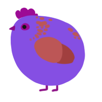 A blurple and red chicken with a neck-speckle pattern