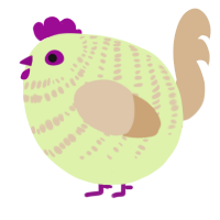 A apple and beige chicken with a bar pattern