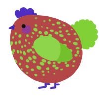 A red and grass chicken with a speckle pattern