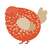 A vermilion and beige chicken with a speckle pattern