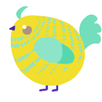 A yellow and mint chicken with a bar pattern