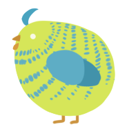 A lime and sky chicken with a bar pattern