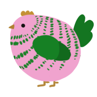 A pink and leaf chicken with a bar pattern