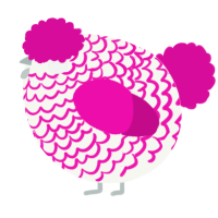 A white and fuchsia chicken with a lace pattern