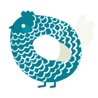 A sea and white chicken with a lace pattern